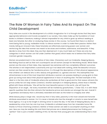 The Role Of Woman In Fairy Tales And Its Impact On The Child Development