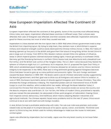How European Imperialism Affected The Continent Of Asia