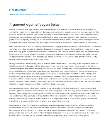 Argument against Vegan Essay