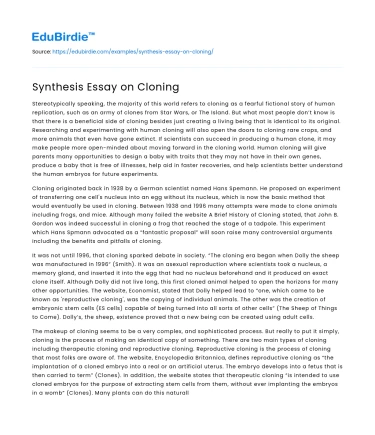 Synthesis Essay on Cloning