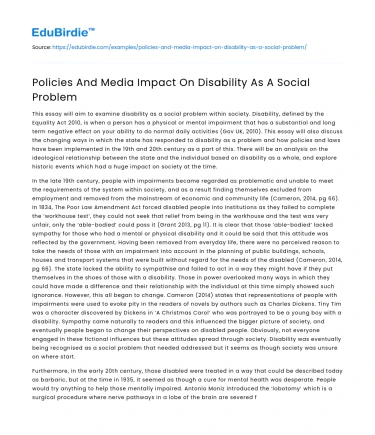 Policies And Media Impact On Disability As A Social Problem