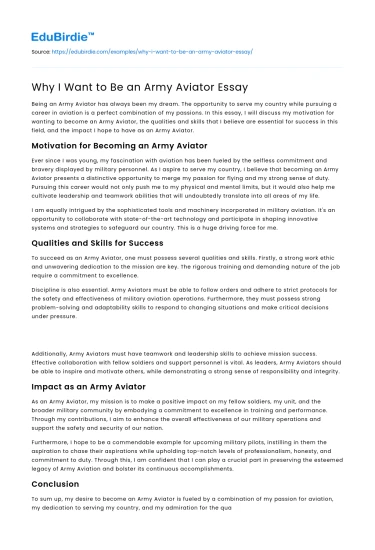 Why I Want to Be an Army Aviator Essay