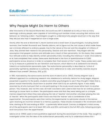 Why People Might Do Harm to Others