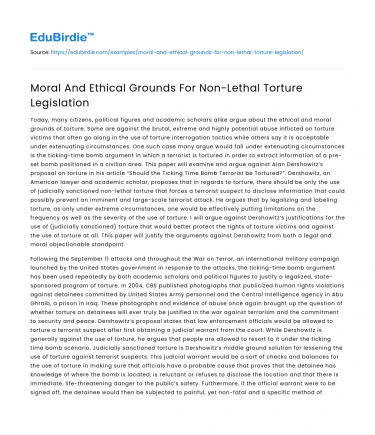 Moral And Ethical Grounds For Non-Lethal Torture Legislation