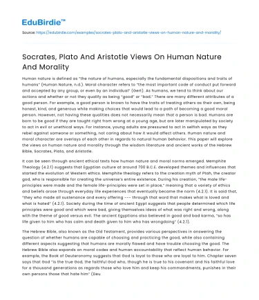 Socrates, Plato And Aristotle Views On Human Nature And Morality