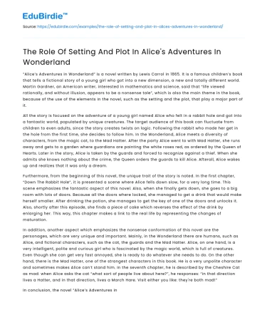 The Role Of Setting And Plot In Alice’s Adventures In Wonderland
