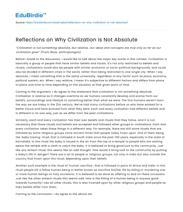 Reflections on Why Civilization Is Not Absolute