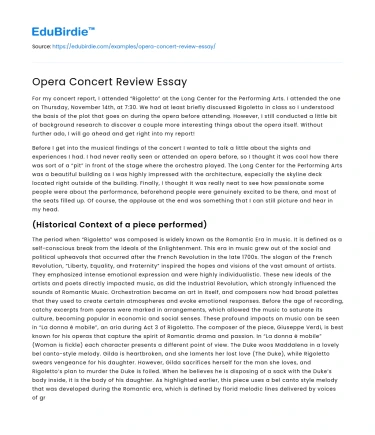 Opera Concert Review Essay
