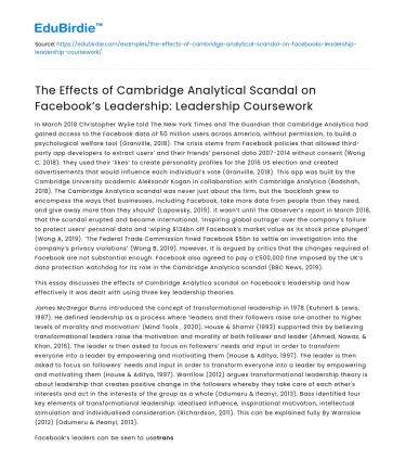 Impact of Cambridge Analytica Scandal on Facebook Leadership