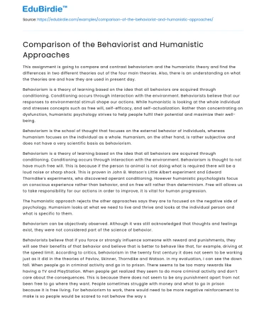 Comparison of the Behaviorist and Humanistic Approaches