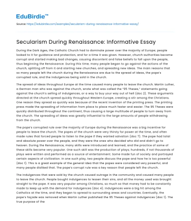 Secularism During Renaissance: Informative Essay