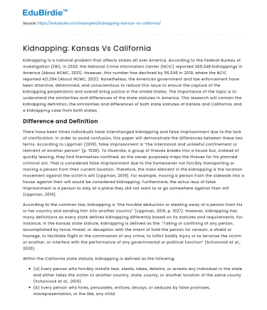 Kidnapping: Kansas Vs California