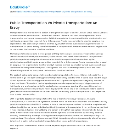 Public Transportation Vs Private Transportation: An Essay