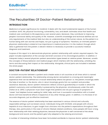 The Peculiarities Of Doctor-Patient Relationship