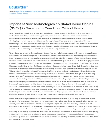 New Technologies’ Impact on GVCs in Developing Countries