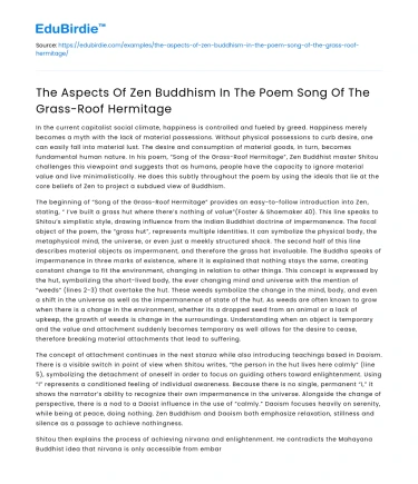 The Aspects Of Zen Buddhism In The Poem Song Of The Grass-Roof Hermitage