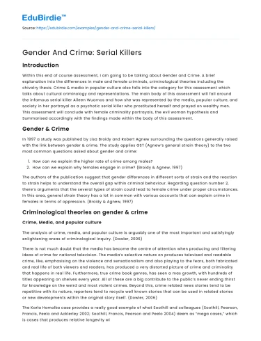 Gender And Crime: Serial Killers