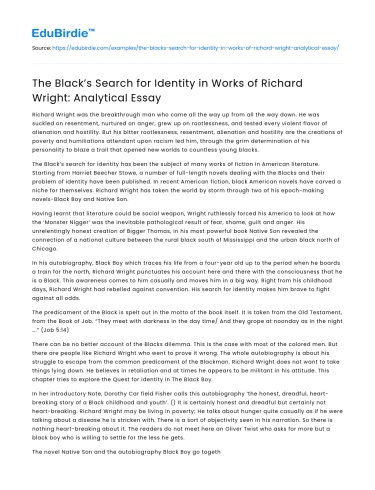 Identity Quest in Richard Wright’s Literature