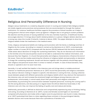 Religious And Personality Difference In Nursing