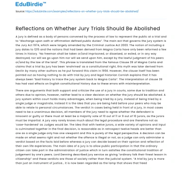 Reflections on Whether Jury Trials Should Be Abolished