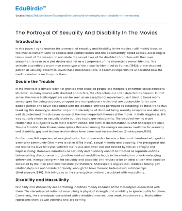 The Portrayal Of Sexuality And Disability In The Movies