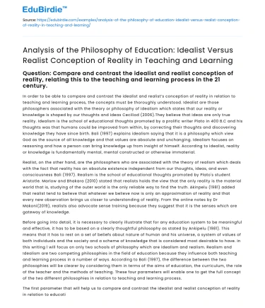 Idealist vs Realist Conception of Reality in Education