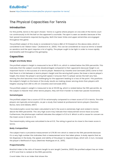 Physical Capacities in Tennis