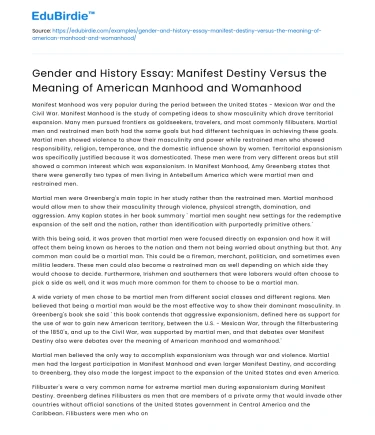 Gender and History: Manifest Destiny vs American Manhood and Womanhood