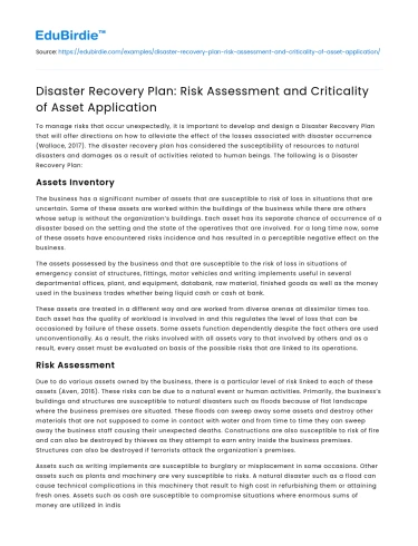 Strategic Asset Application Risk Assessment in Disaster Recovery
