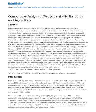 Comparative Analysis of Web Accessibility Standards and Regulations