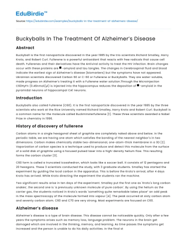 Buckyballs In The Treatment Of Alzheimer’s Disease