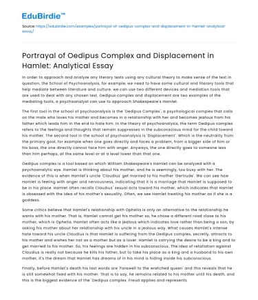 Portrayal of Oedipus Complex and Displacement in Hamlet