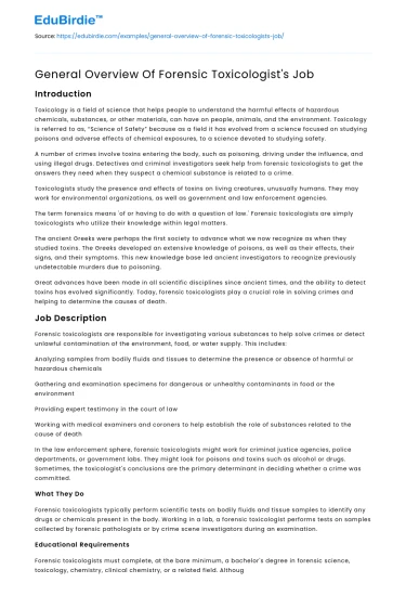 General Overview Of Forensic Toxicologist’s Job