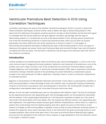 Ventricular Premature Beat Detection in ECG Using Correlation Techniques
