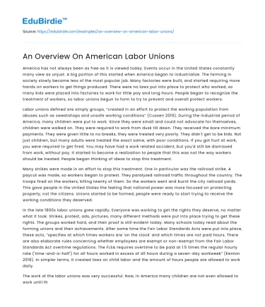 An Overview On American Labor Unions
