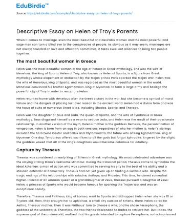 The Origins: Helen of Troy’s Parentage