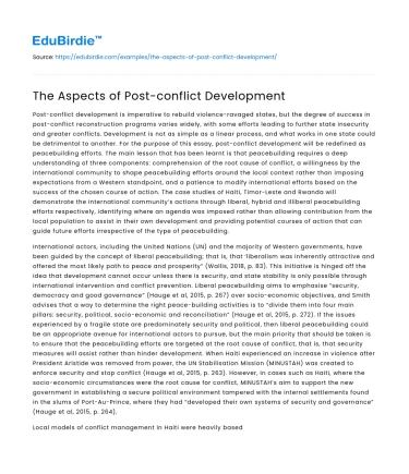 The Aspects of Post-conflict Development
