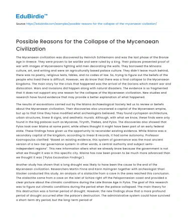 Possible Reasons for the Collapse of the Mycenaean Civilization