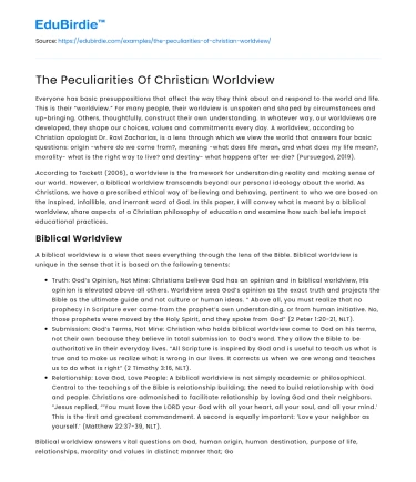 The Peculiarities Of Christian Worldview