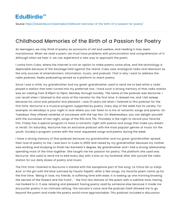 Childhood Memories of the Birth of a Passion for Poetry