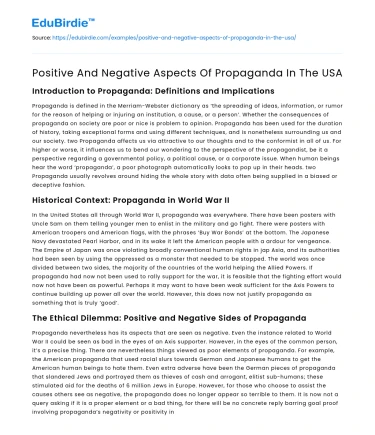 Positive And Negative Aspects Of Propaganda In The USA