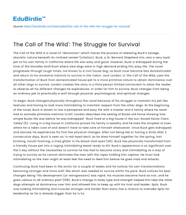 The Call of The Wild’: The Struggle for Survival
