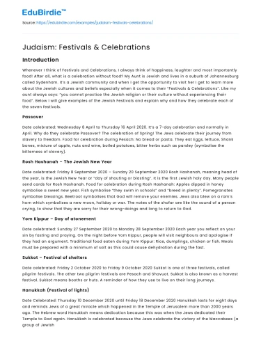 Judaism: Festivals & Celebrations