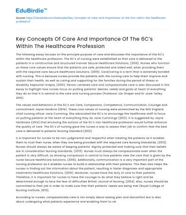 Importance of 6C’s in Healthcare Profession