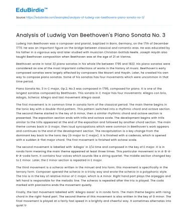 Analysis of Ludwig Van Beethoven’s Piano Sonata No. 3
