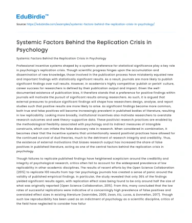 Systemic Factors Behind the Replication Crisis in Psychology