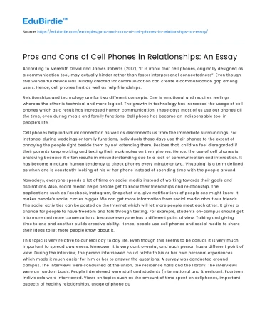 Pros and Cons of Cell Phones in Relationships: An Essay