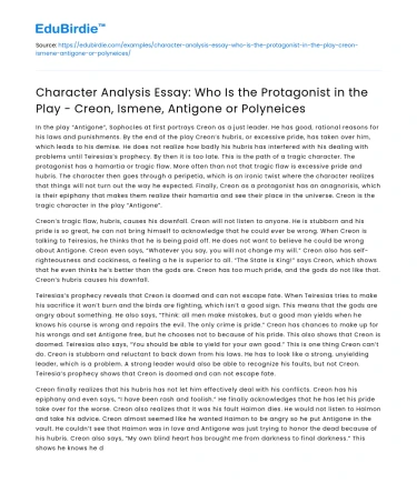 Character Analysis of Protagonists in Antigone