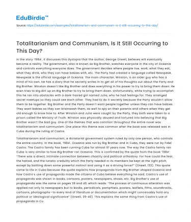 Totalitarianism and Communism, Is It Still Occurring to This Day?