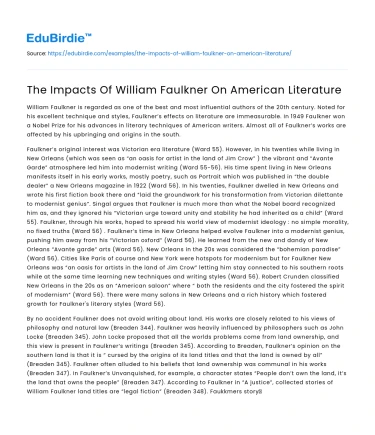The Impacts Of William Faulkner On American Literature